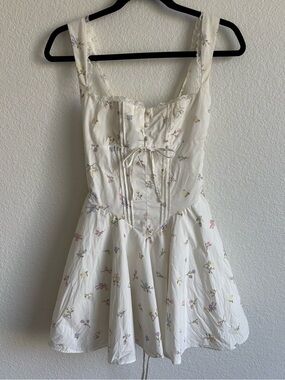 Babyboo White Antonella Floral Lace-Trim Corset Mini Dress